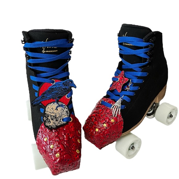 Red neon Skeleton Roller Skates toe guards  leather toe caps - Picture 12 of 15